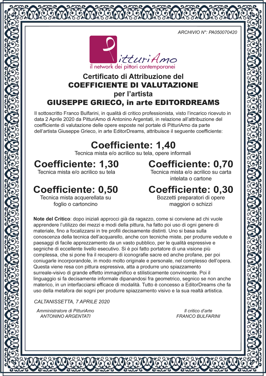 Il Coefficiente del pittore Giuseppe Grieco, in arte EditorDreams