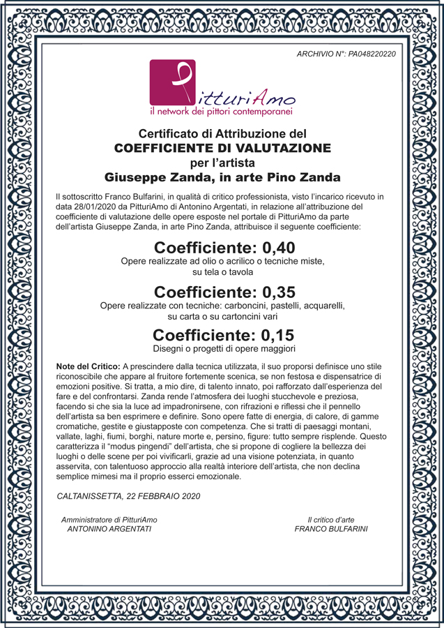 Il Coefficiente ufficiale d'artista di Giuseppe Zanda, in arte Pino Zanda