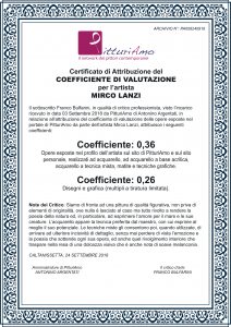 Certificato di Attribuzione del Coefficiente d'Artista di Lanzi Mirco