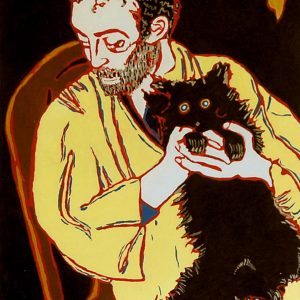 Il Coefficiente del pittore Sergio Graziosi - L'artista con la sua gatta - Tecnica Mista - 50x70cm