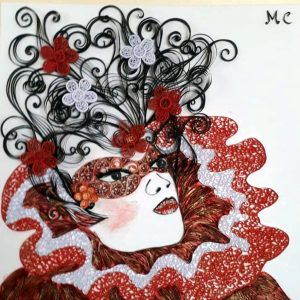 La donna del Carnevale Veneziano - 45x45cm - Tecnica mista, filigrana di carta e pittura in acrilico