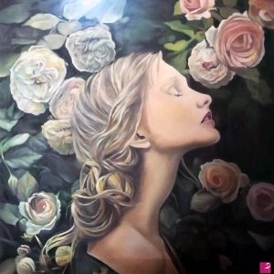 Lady among roses - Olio su tela - 60x60cm