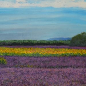 Coefficiente d'artista di Rosanna Cordaz - quadro olio su tela raffigurante un paesaggio con fiori