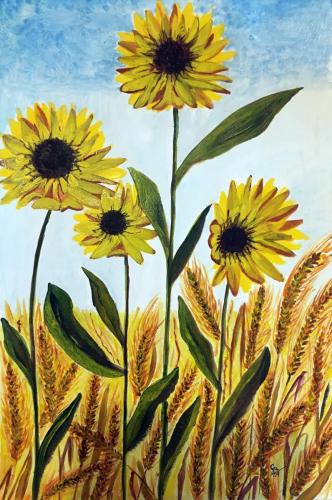 035 Gabriella Zedda - I miei fiori ( I Girasoli ) - Olio su cartoncino - 30x45 cm