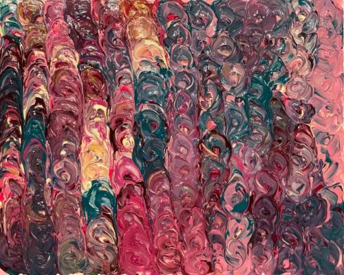 050 Manuela Carnini-Cascata di rose - Acrilico spatolato materico, lucido ad acqua trasparente - 40x50cm